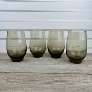 Vintage Libbey Glass Tempo Brown Flat Tumbler | 14oz Glass | Set of 4